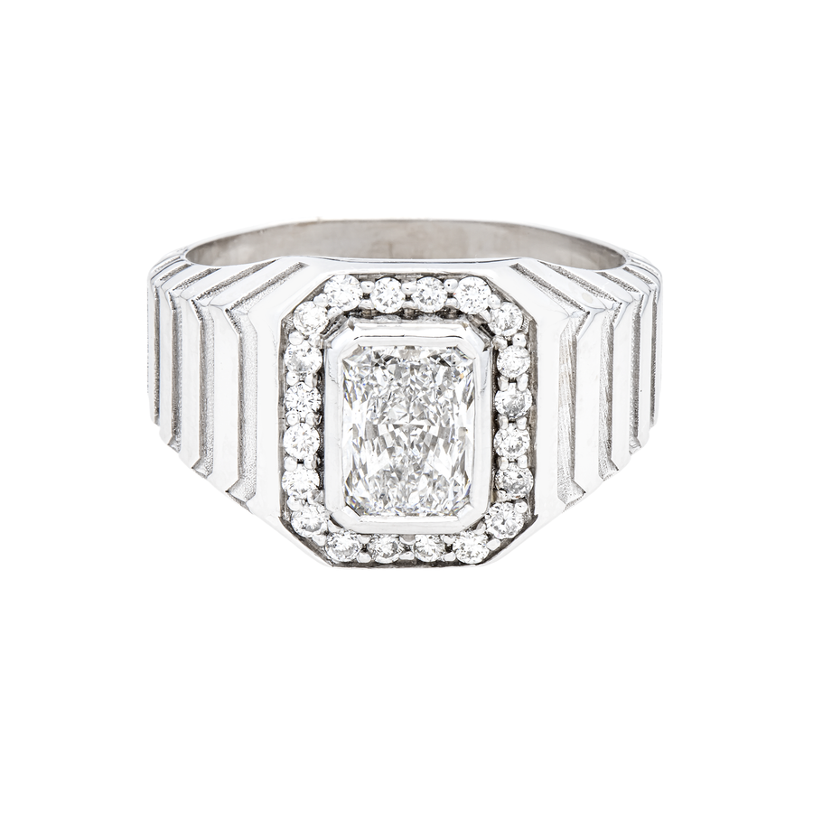 14K White Gold Lab Diamond Rolex-Style Men's Ring 3.30 CTW