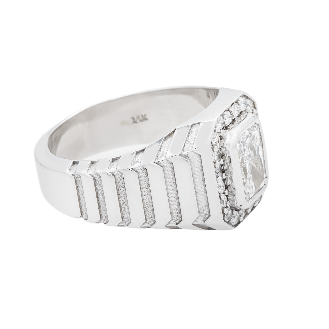 14K White Gold Lab Diamond Rolex-Style Men's Ring 3.30 CTW