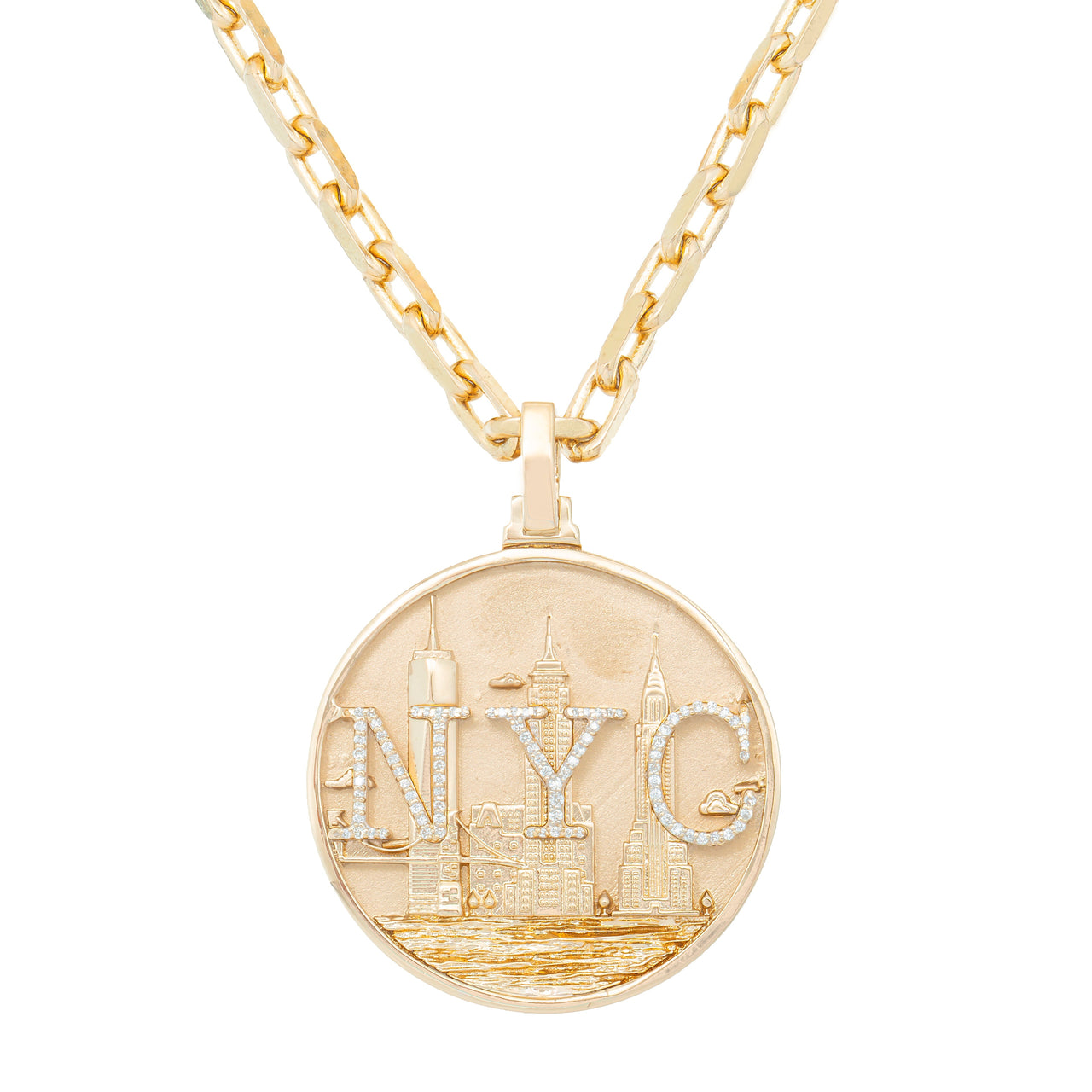 14k Yellow Gold Custom NYC Pendant 28g