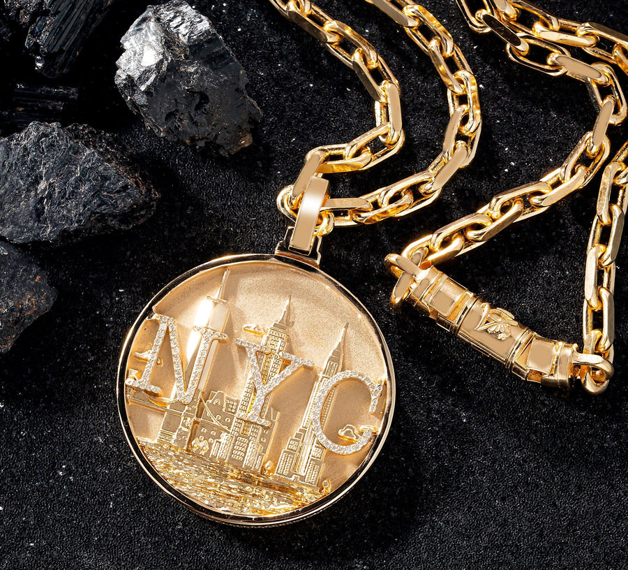 14k Yellow Gold Custom NYC Pendant 28g