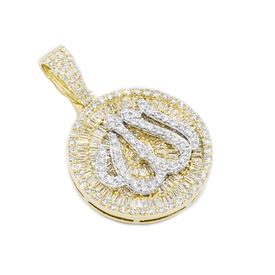 14k yellow gold diamond baguette allah pendant