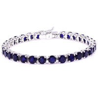Thumbnail for Sterling Silver Prong Blue Sapphire 5mm Tennis Bracelet 24.0 Ctw
