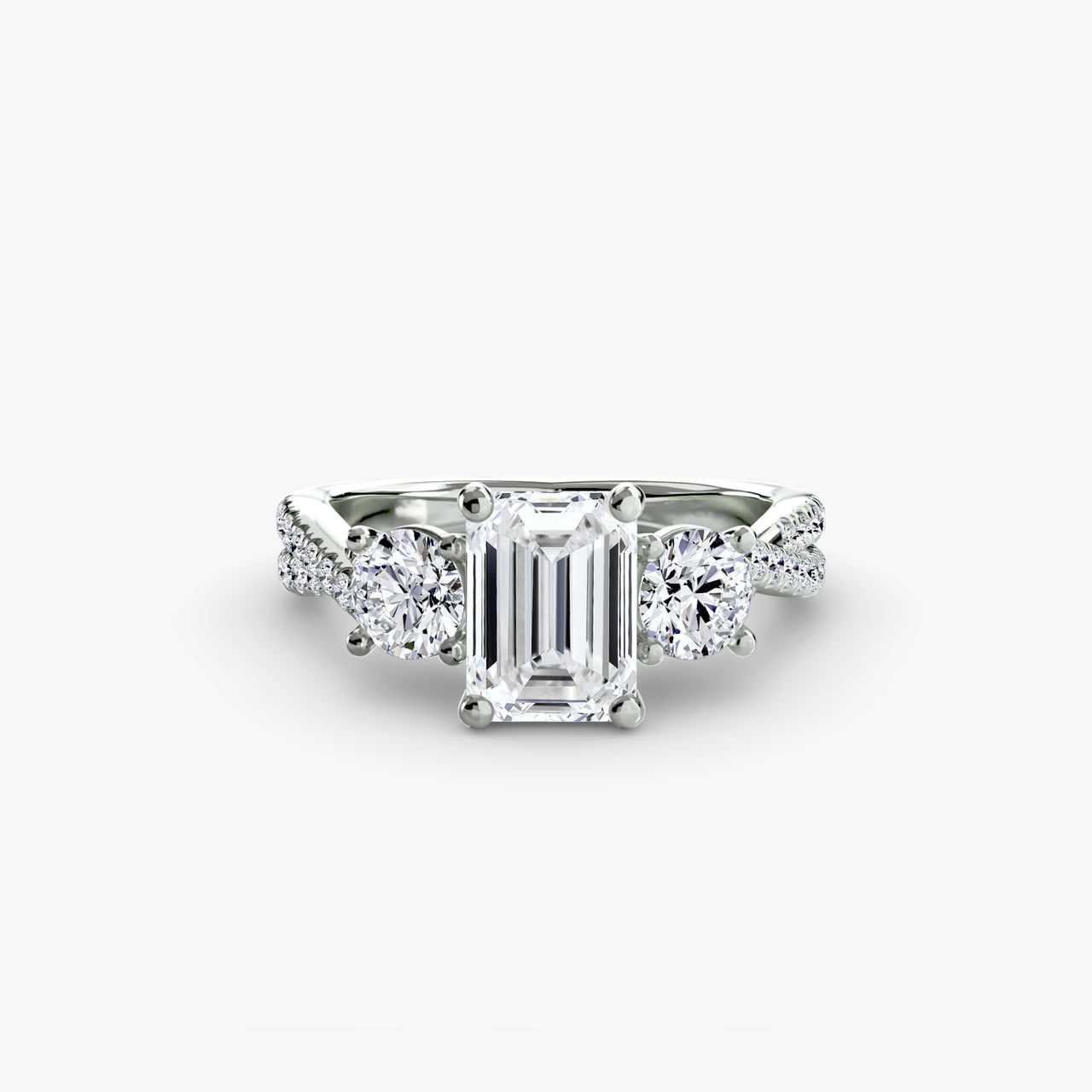 14K White Gold / Emerald Three-Stone with Pavé Band 2