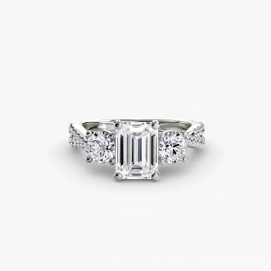 14K White Gold / Emerald Three-Stone with Pavé Band 2