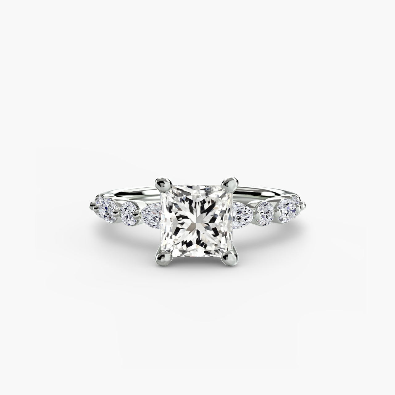 14K White Gold / Princess Solitaire with Eternity Pavé 2