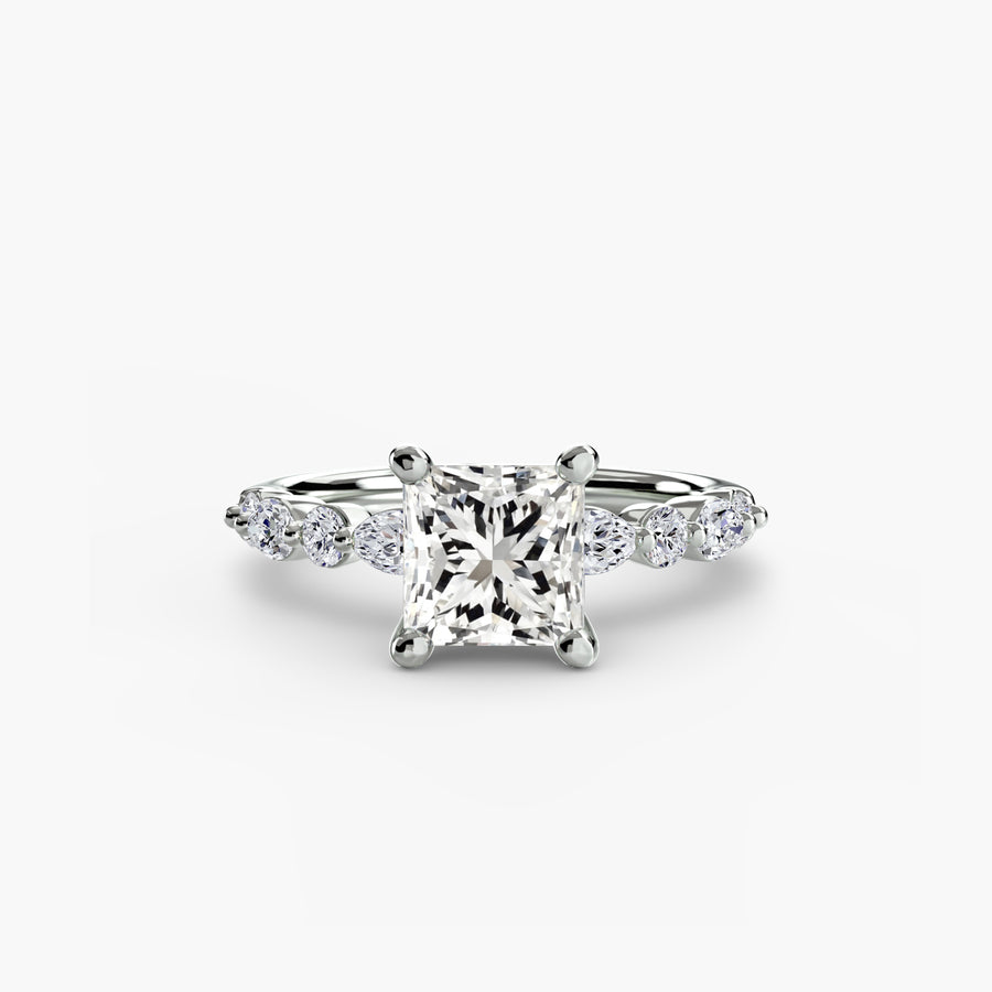 14K White Gold / Princess Solitaire with Eternity Pavé 2