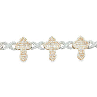 Thumbnail for 10k Two Tone Rose and White Gold Baguette Diamond Cross Infinity Link Bracelet 7.76 ctw