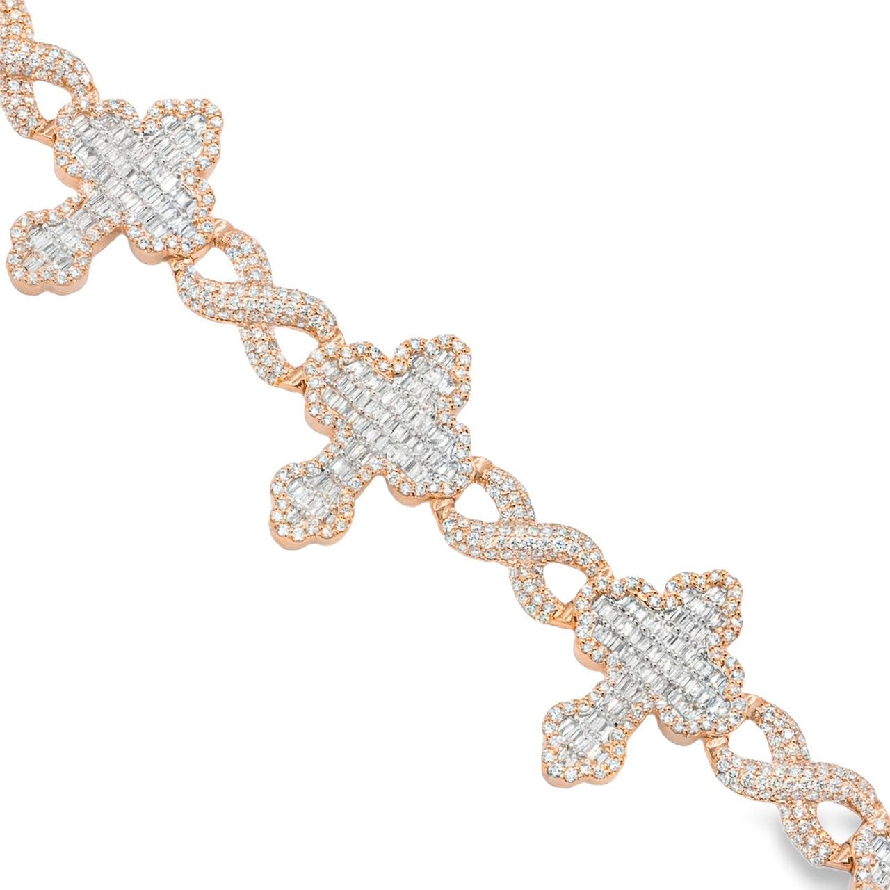 8.0 in - 14.35 grams - 3.19 Ctw / Rose 14k Rose Gold Diamond Cross Bracelet 3 Ctw