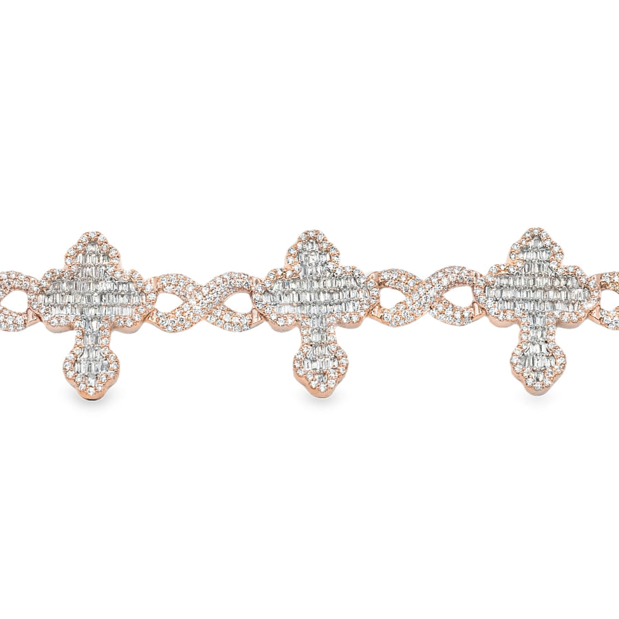 8.0 in - 14.35 grams - 3.19 Ctw / Rose 14k Rose Gold Diamond Cross Bracelet 3 Ctw