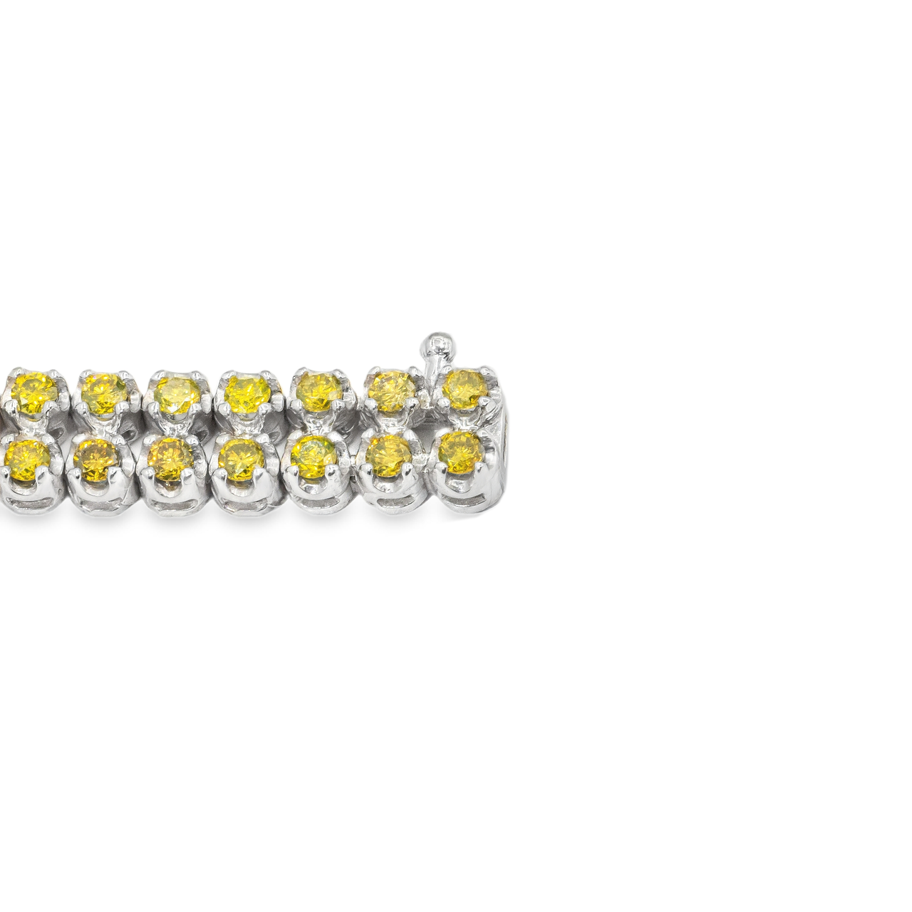 14K Solid White Gold Two-Row Yellow Diamond Bracelet 4.77 Ctw.