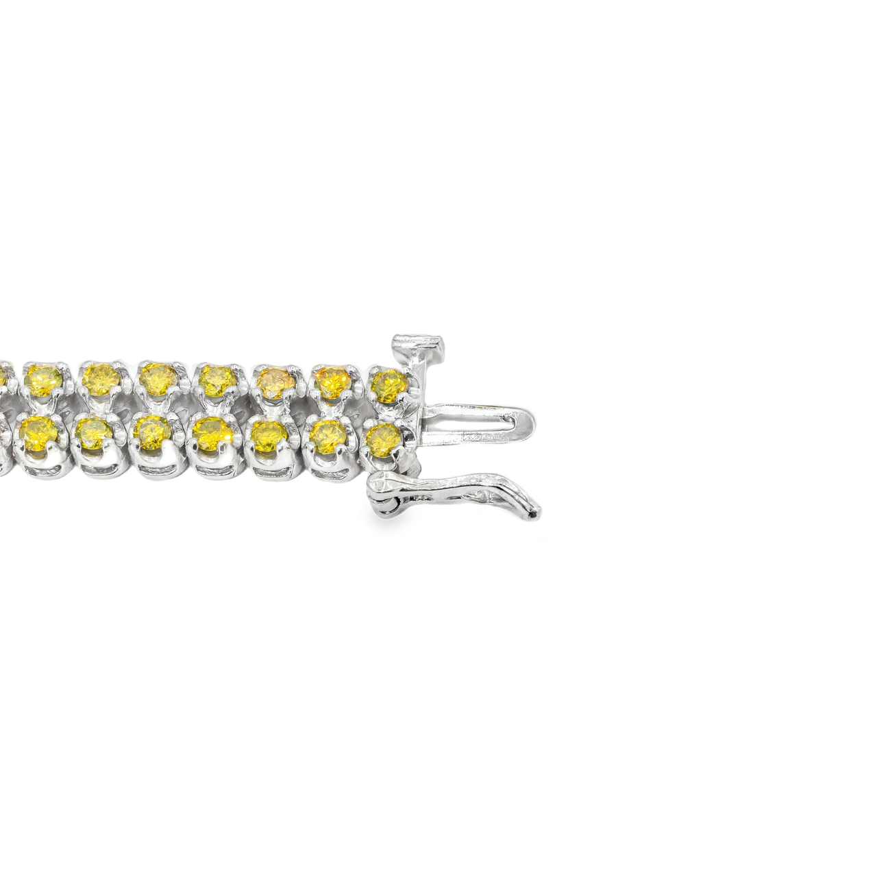 14K Solid White Gold Two-Row Yellow Diamond Bracelet 4.77 Ctw.