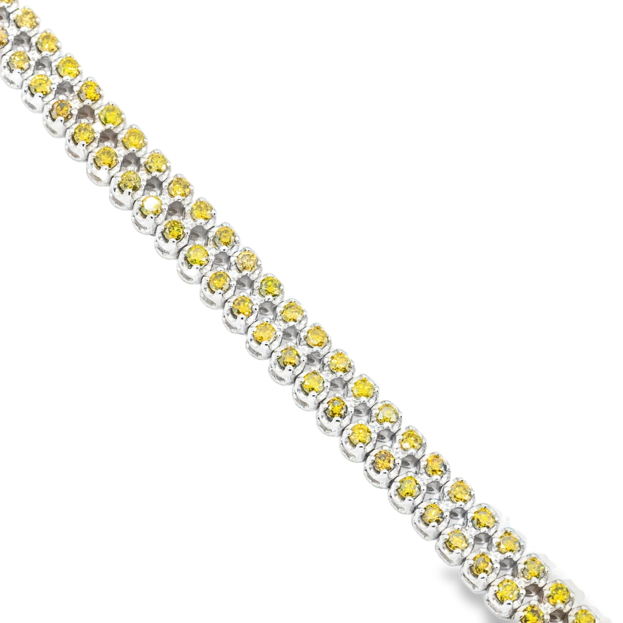 14K Solid White Gold Two-Row Yellow Diamond Bracelet 4.77 Ctw.