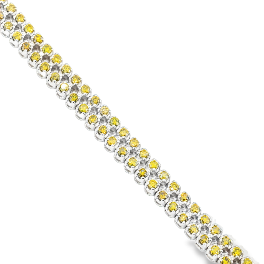 14K Solid White Gold Two-Row Yellow Diamond Bracelet 4.77 Ctw.