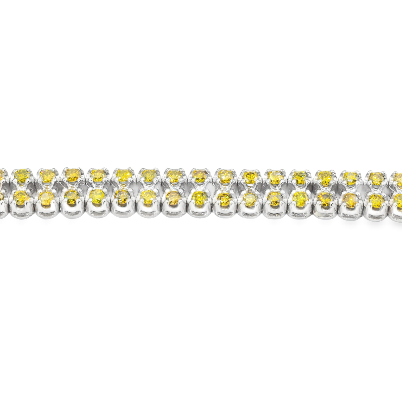 14K Solid White Gold Two-Row Yellow Diamond Bracelet 4.77 Ctw.