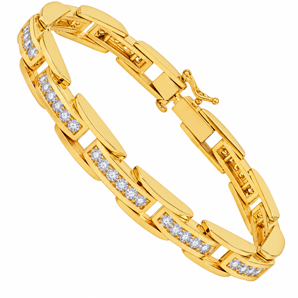 14K Solid Yellow Gold Mens Diamond Bracelet 6.00 Ctw