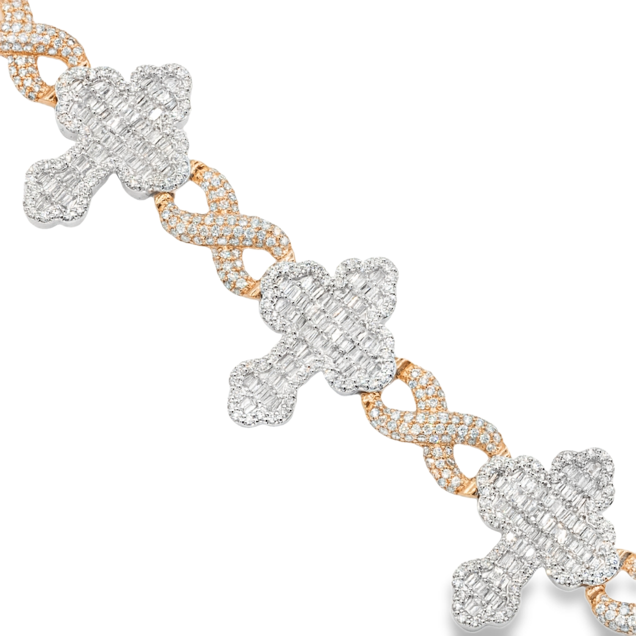 7.5 in - 14.7 grams - 3.01 Ctw / White/Rose 14k White/Rose Gold Diamond Cross Bracelet 3 Ctw
