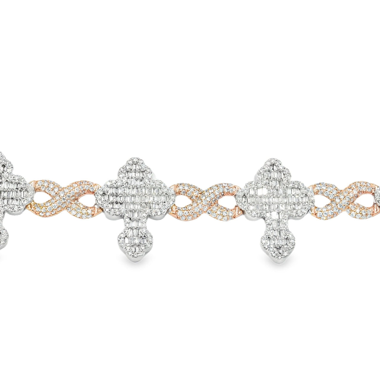 7.5 in - 14.7 grams - 3.01 Ctw / White/Rose 14k White/Rose Gold Diamond Cross Bracelet 3 Ctw