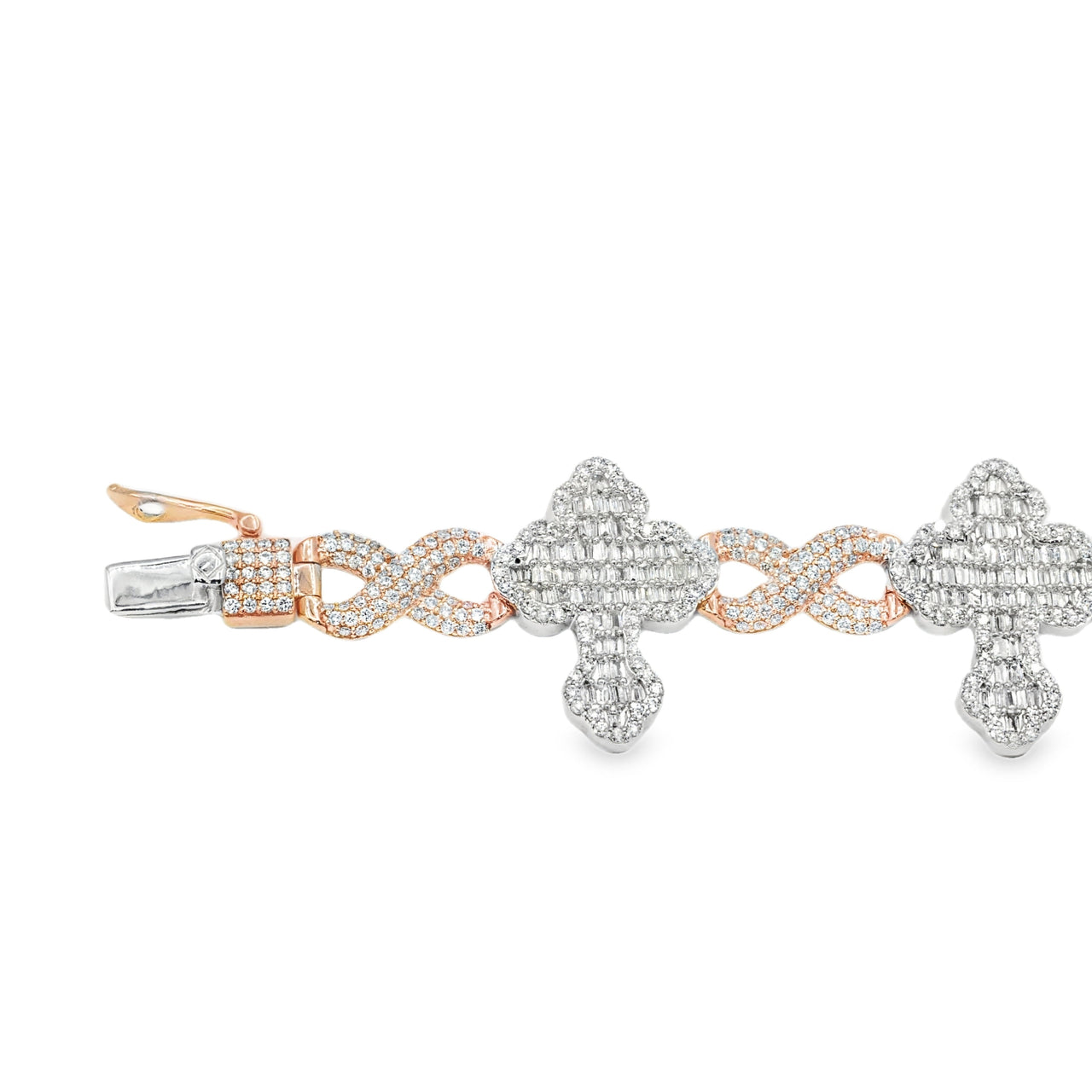 7.5 in - 14.7 grams - 3.01 Ctw / White/Rose 14k White/Rose Gold Diamond Cross Bracelet 3 Ctw