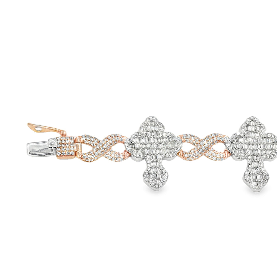 7.5 in - 14.7 grams - 3.01 Ctw / White/Rose 14k White/Rose Gold Diamond Cross Bracelet 3 Ctw