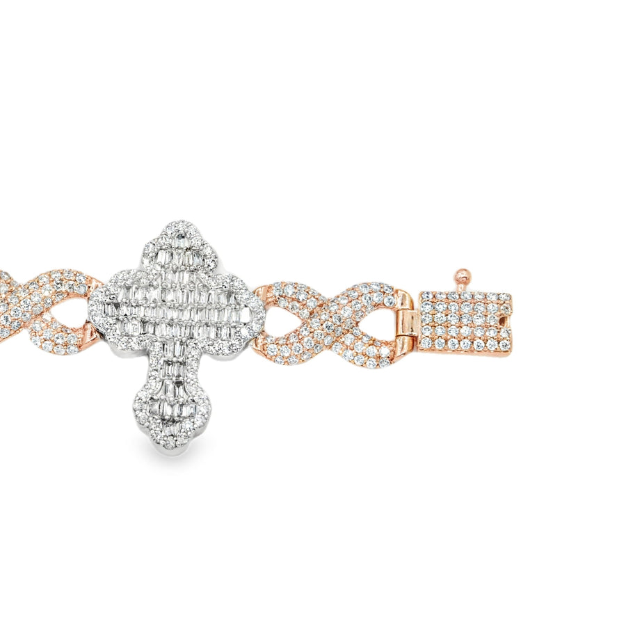 7.5 in - 14.7 grams - 3.01 Ctw / White/Rose 14k White/Rose Gold Diamond Cross Bracelet 3 Ctw