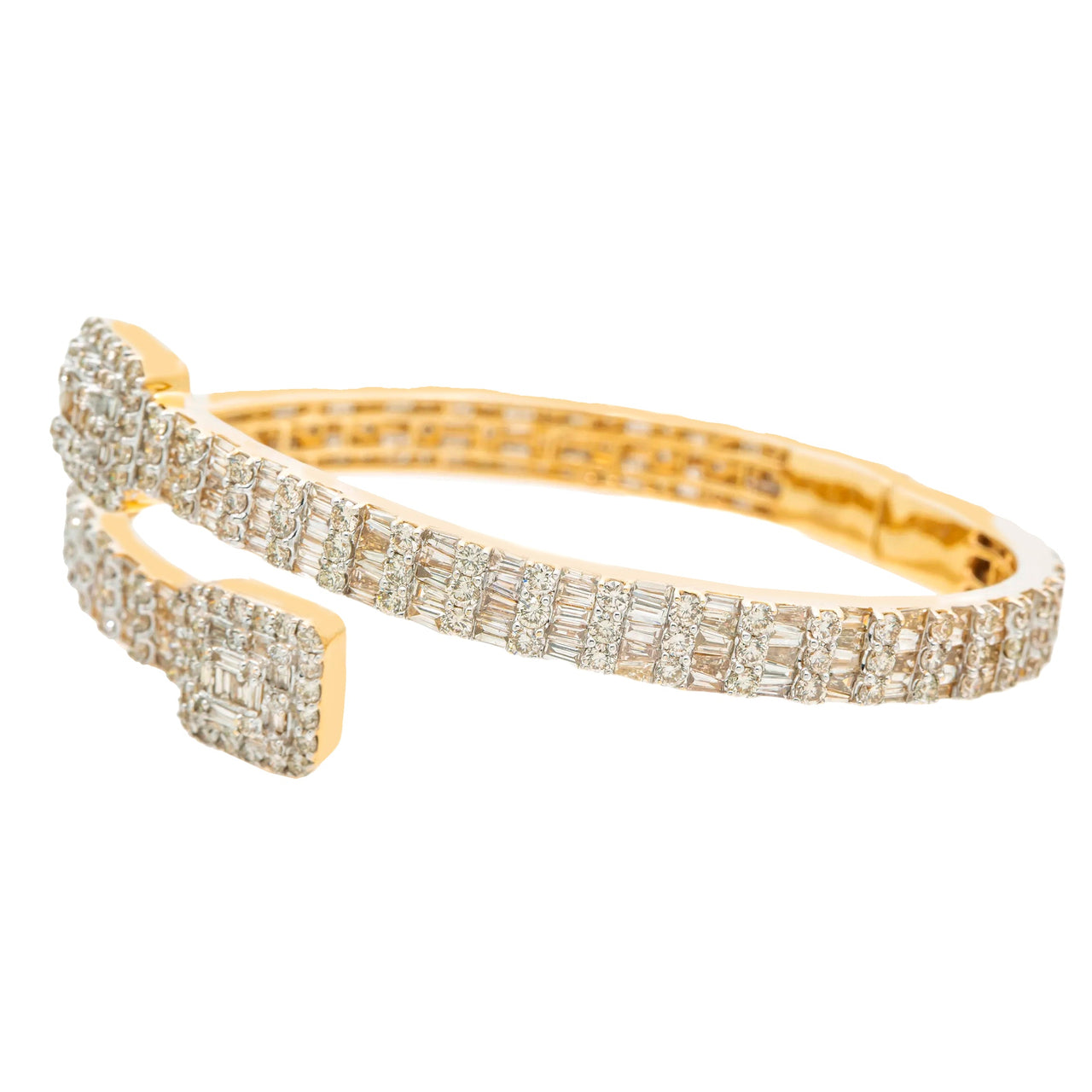 14k Solid Yellow Gold Baguette and Round Diamond Bangle 9.05ctw