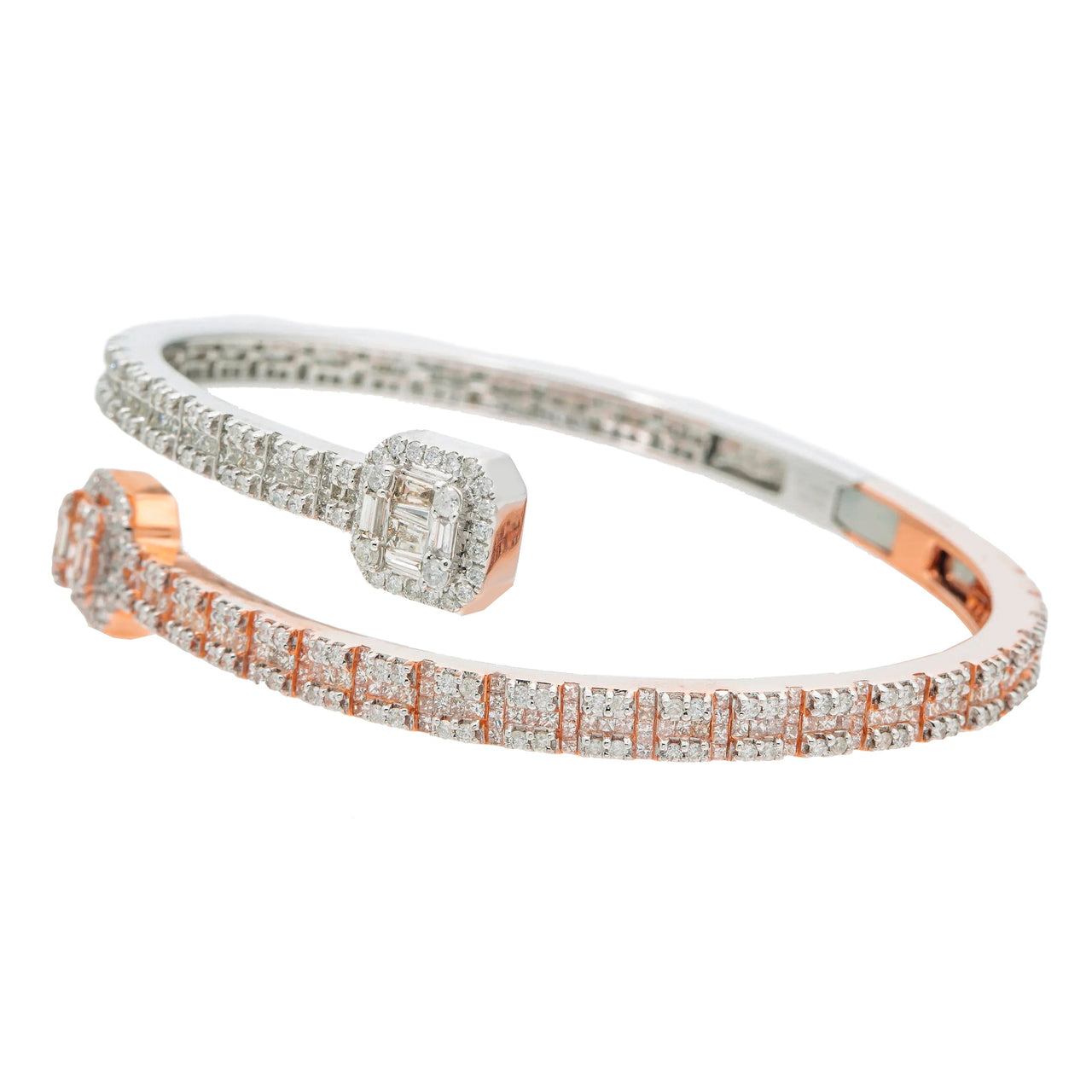 14K Two Tone Baguette and Round Diamond Bangle 2.23ctw
