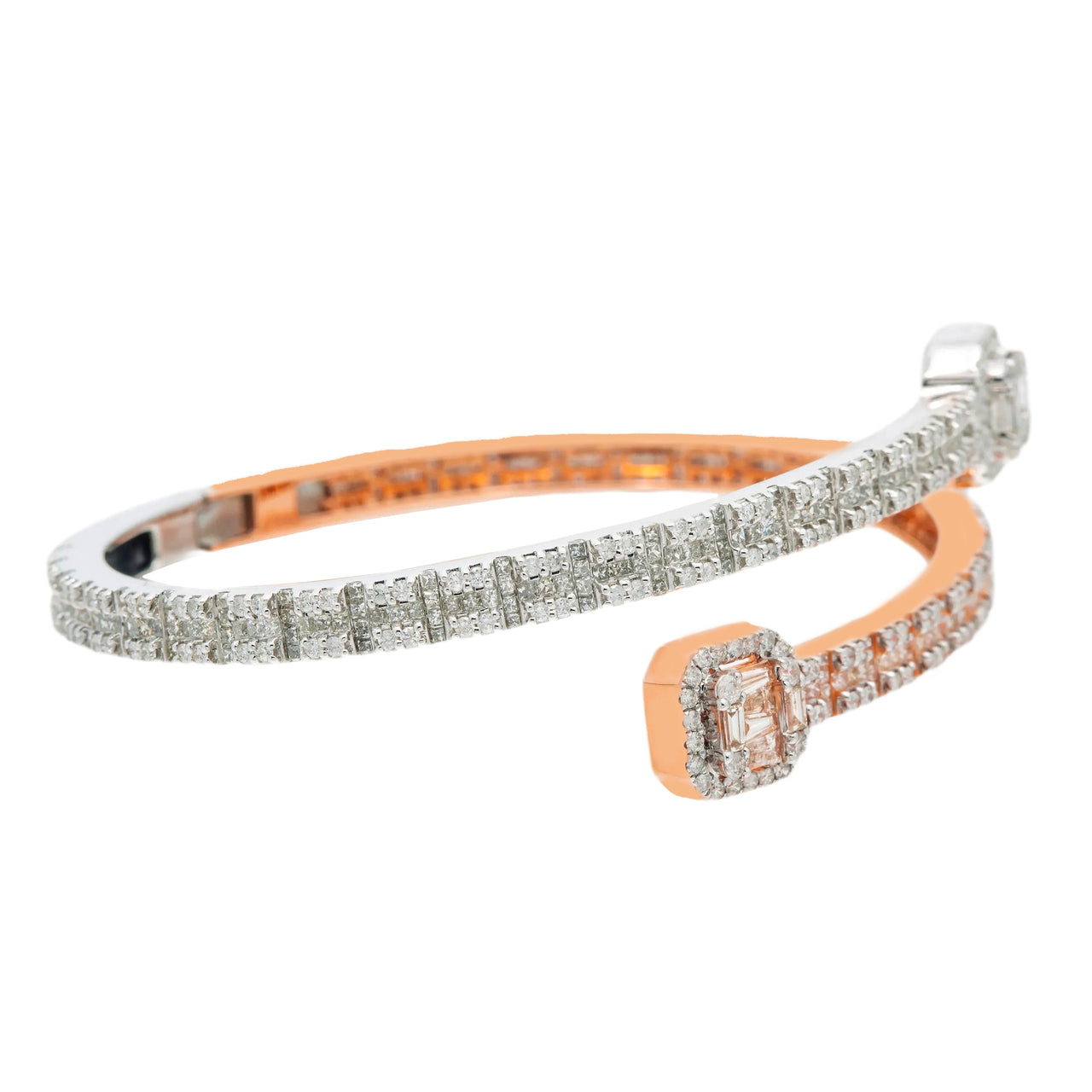 14K Two Tone Baguette and Round Diamond Bangle 2.23ctw