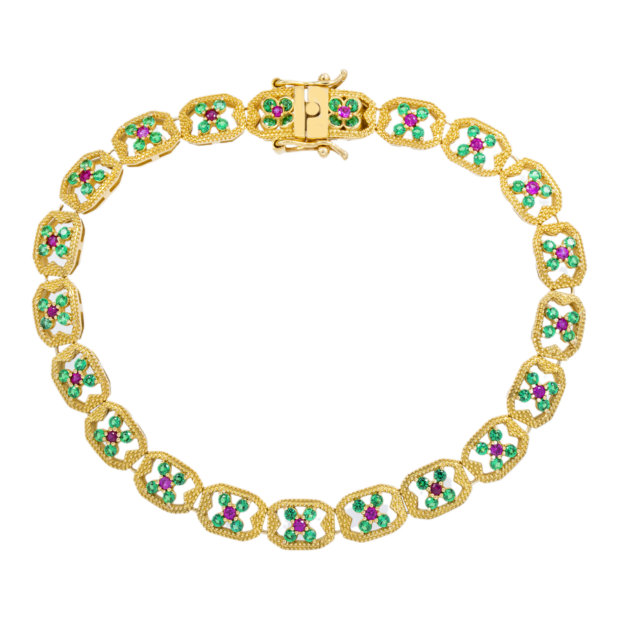 18k Yellow Gold Ruby Flower Bracelet 7.5 mm 2 Ctw