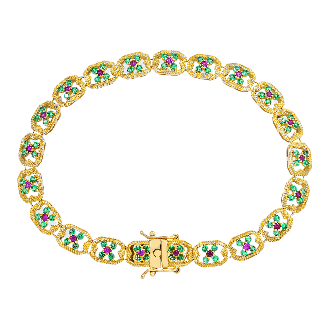 18k Yellow Gold Ruby Flower Bracelet 7.5 mm 2 Ctw