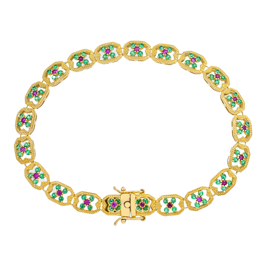 18k Yellow Gold Ruby Flower Bracelet 7.5 mm 2 Ctw