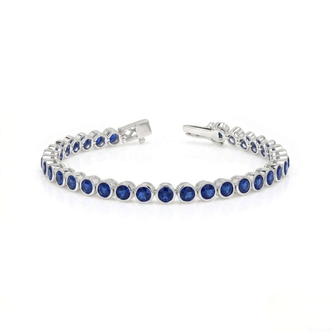 Default Sterling Silver Bezel Blue Sapphire 4mm Tennis Bracelet 13.0 Ctw