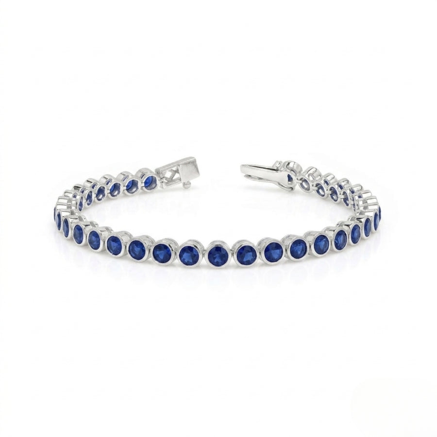 Default Sterling Silver Bezel Blue Sapphire 4mm Tennis Bracelet 13.0 Ctw