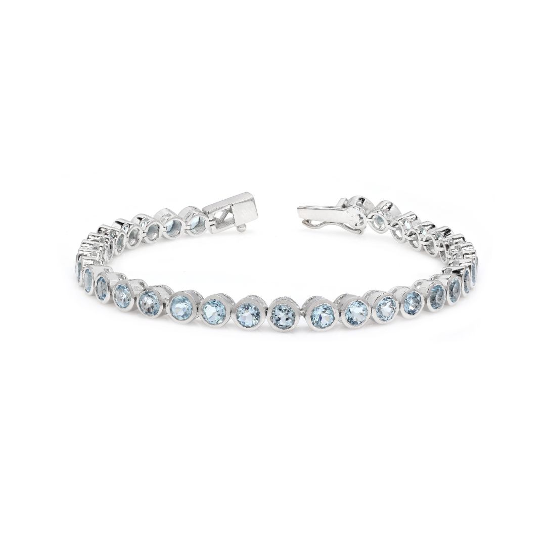 Default Sterling Silver Bezel Blue Topaz 4mm Tennis Bracelet 11.05 Ctw