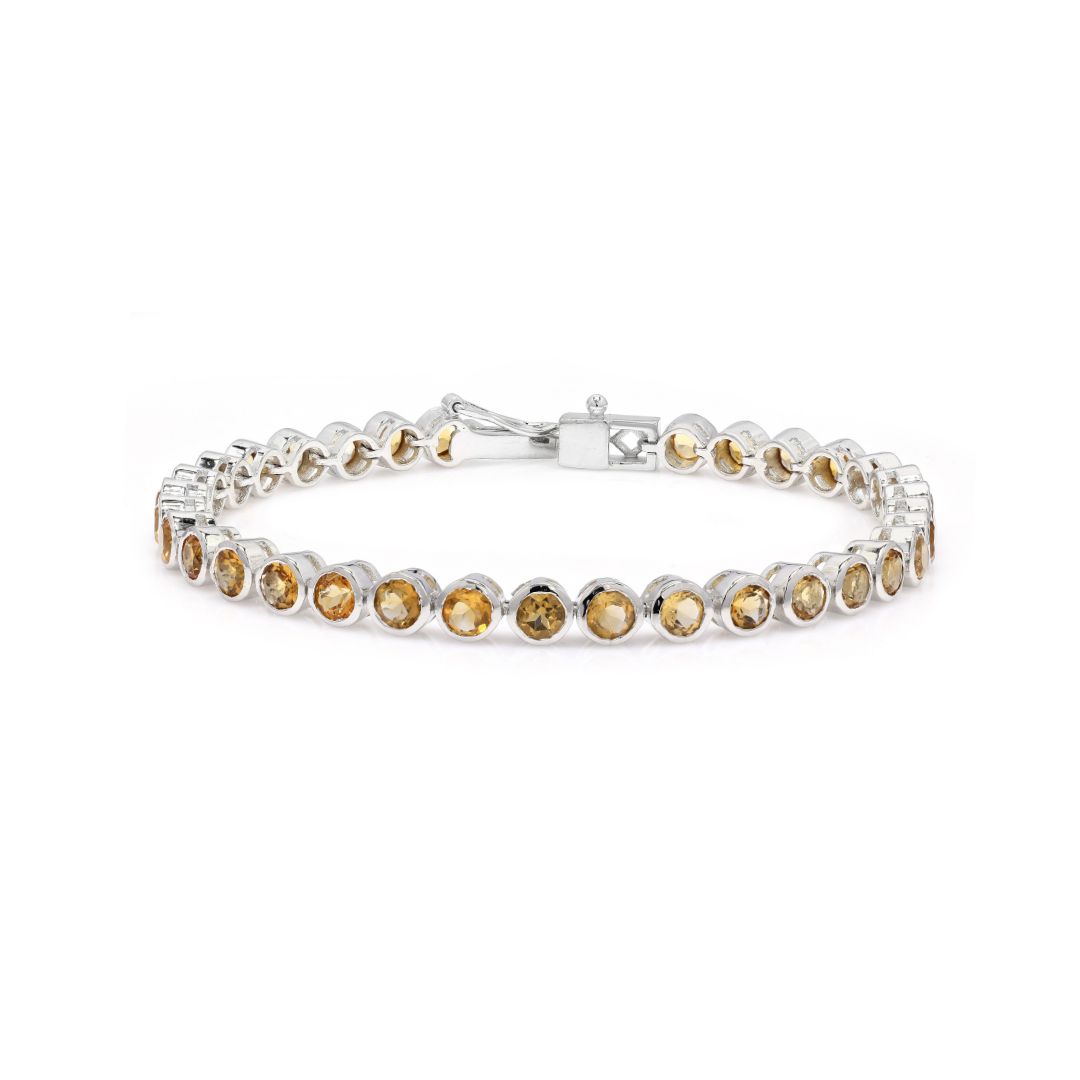 Default Sterling Silver Bezel Citrine 4mm Tennis Bracelet 7.5 Ctw