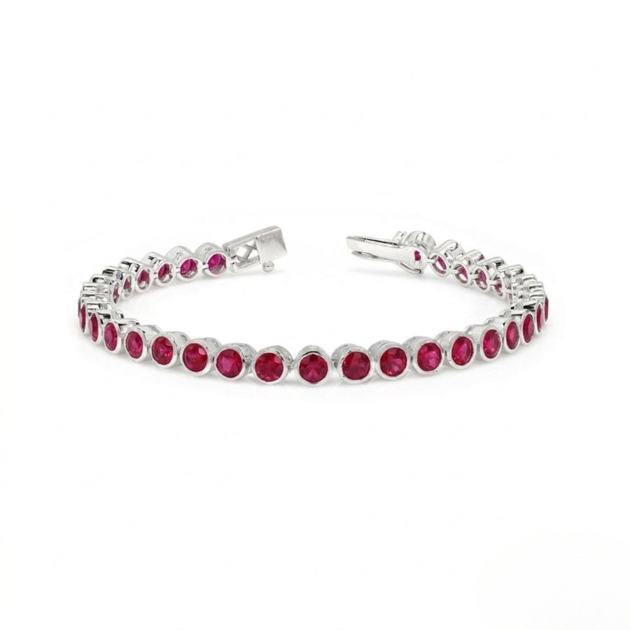 Default Sterling Silver Bezel Ruby 4mm Tennis Bracelet 11.8 Ctw