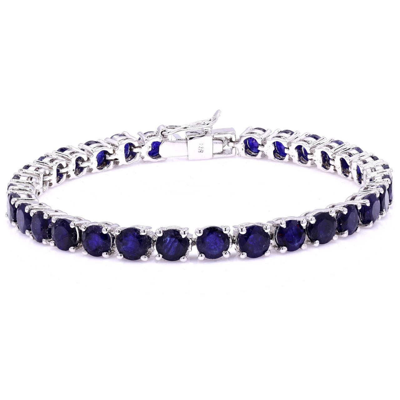 Default Sterling Silver Prong Blue Sapphire 5mm Tennis Bracelet 24.0 Ctw