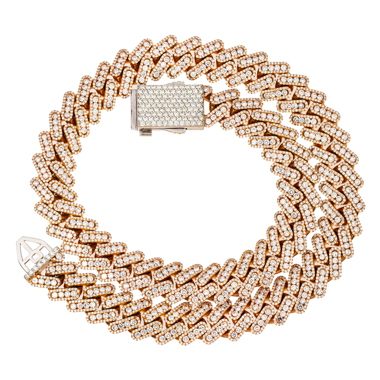 14K Rose Gold Full Pavé Diamond Cuban Link Chain 18.5mm 44.84 CTW