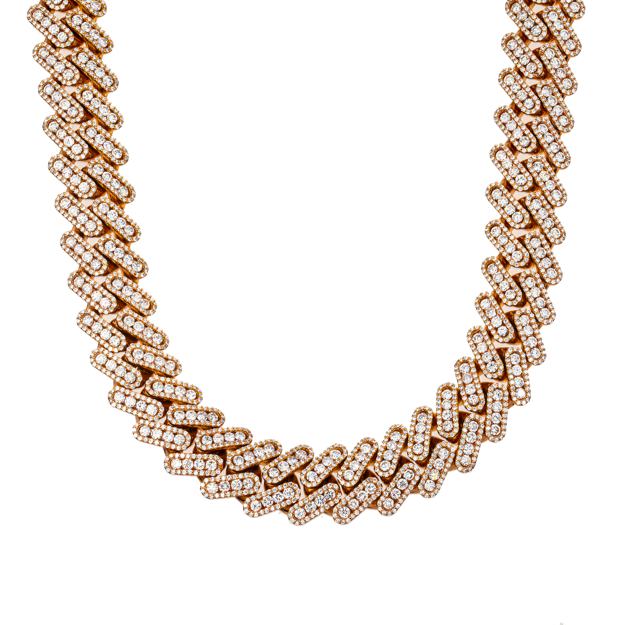 14K Rose Gold Full Pavé Diamond Cuban Link Chain 18.5mm 44.84 CTW