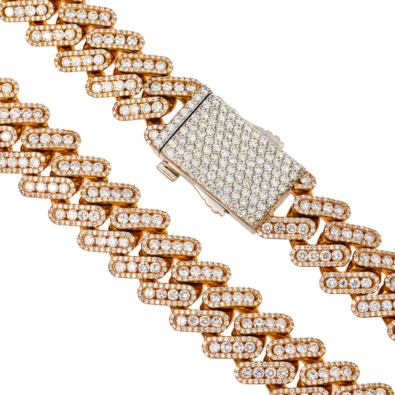 14K Rose Gold Full Pavé Diamond Cuban Link Chain 18.5mm 44.84 CTW
