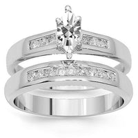 Thumbnail for 14K White Gold Marquise Lab Diamond Channel Set Bridal Ring Set 0.86 Ctw
