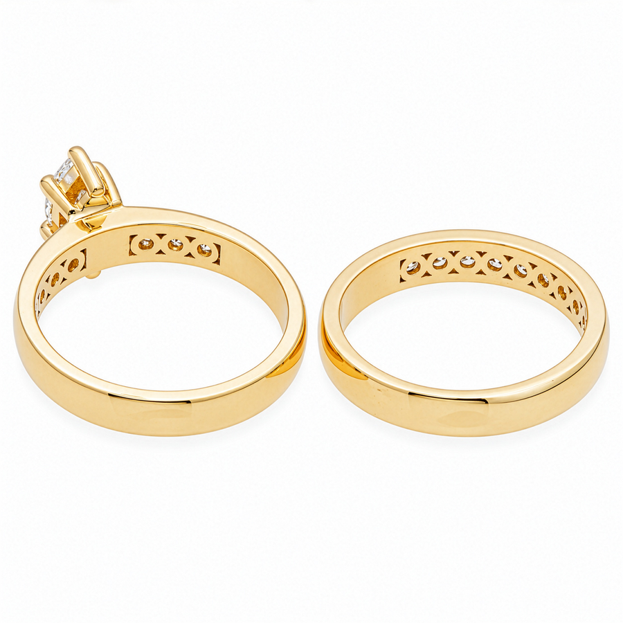 14K Yellow Gold Marquise Lab Diamond Channel Set Bridal Ring Set 0.86 Ctw
