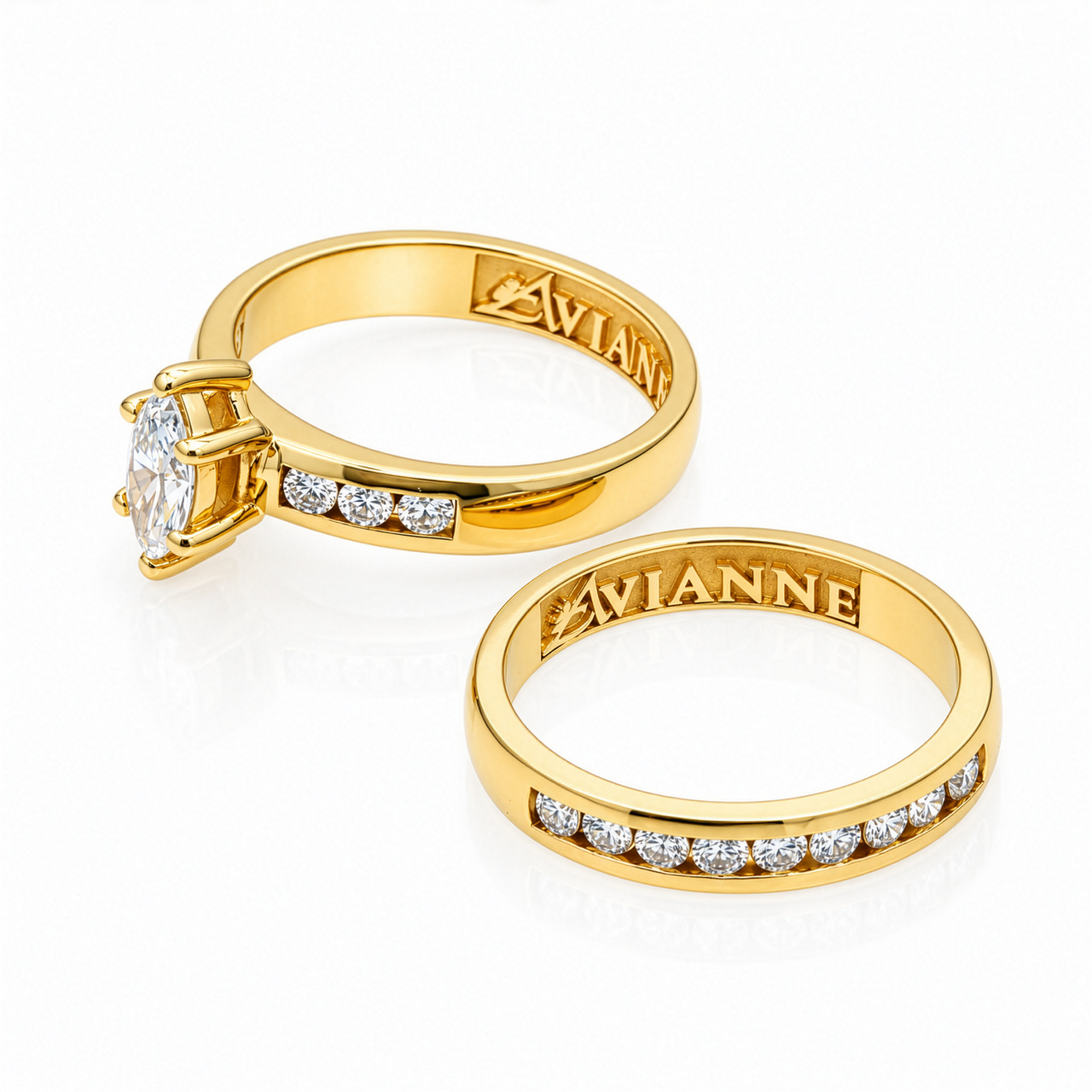 14K Yellow Gold Marquise Lab Diamond Channel Set Bridal Ring Set 0.86 Ctw