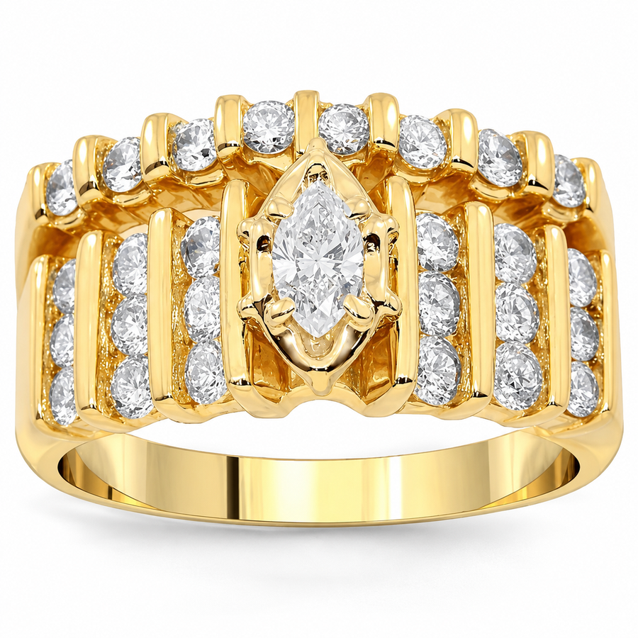 14K Yellow Solid Gold Diamond Bridal Ring Set 1.67 Ctw