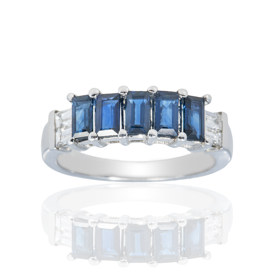 Baguette Saphaires & Diamond Ring 1.25CT