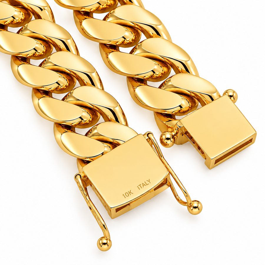 10k Yellow Gold Solid Mens Cuban Link Chain 20 mm