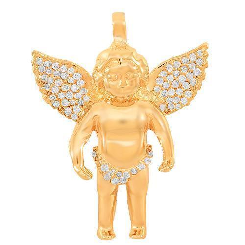Rose 14K Solid Gold Custom Diamond Angel Pendant 0.90 Ctw
