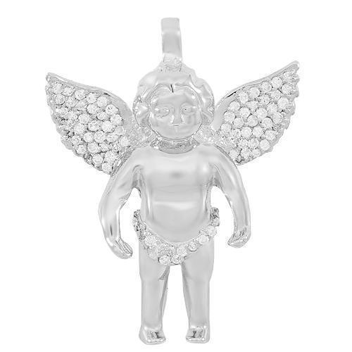 White 14K Solid Gold Custom Diamond Angel Pendant 0.90 Ctw