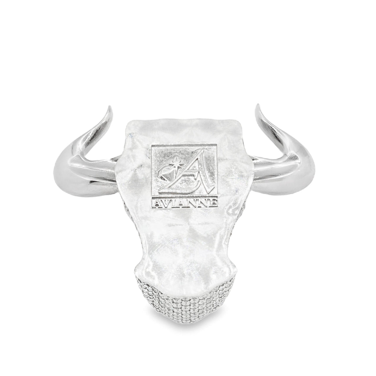 White 14k White Gold Diamond Bull Pendant