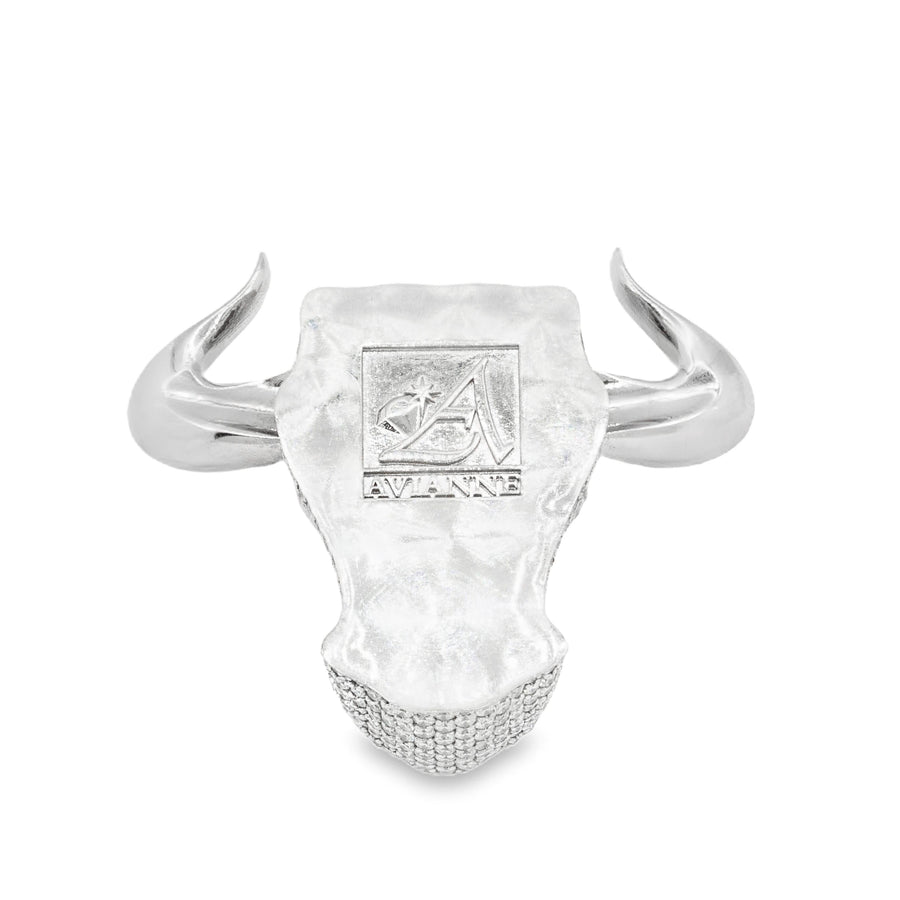 White 14k White Gold Diamond Bull Pendant