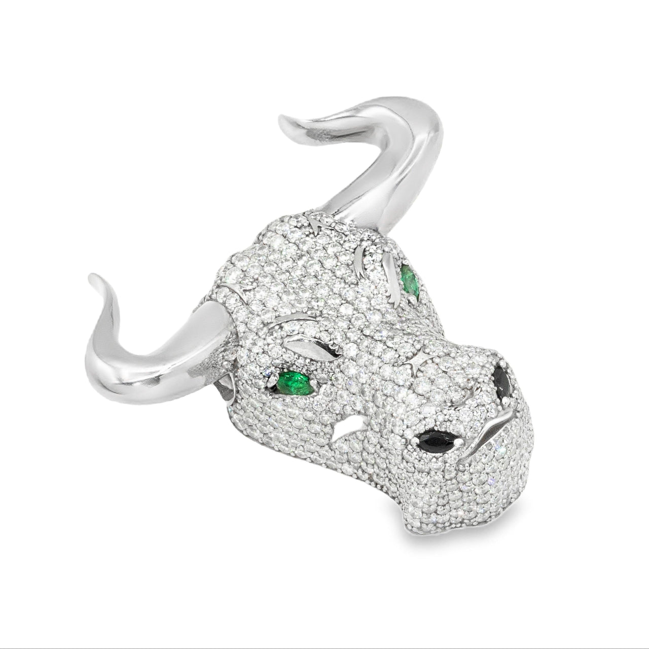 White 14k White Gold Diamond Bull Pendant